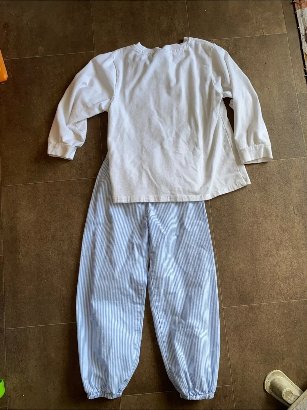 Kids White and Light Blue Striped Mickey Set